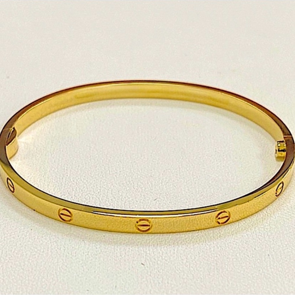 Gold Bangle Bracelet without Stones Thin Version Stainless Steel 18K Gold Plated - Picture 2 of 6